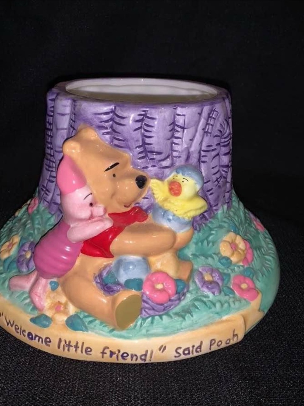 Winnie the Pooh Ceramic Figurine Planter - Purple, Pink & Yellow
